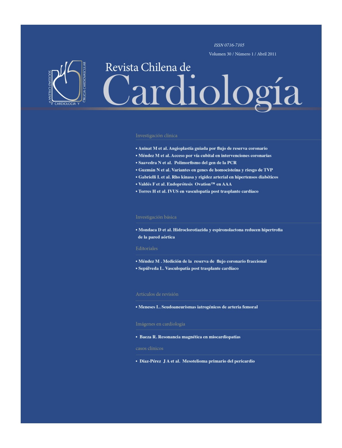 Revista Chilena De Cardiología Volumen 30 Número 1 Abril 2011 Sochicar 4826